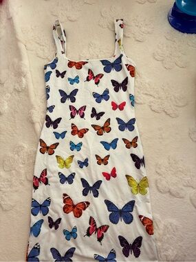 White Butterfly Print Tank Dress